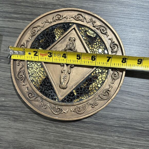 Vintage Medieval Stained Glass Art Wall Hanging Picture with Round Square Cross - Picture 8 of 10